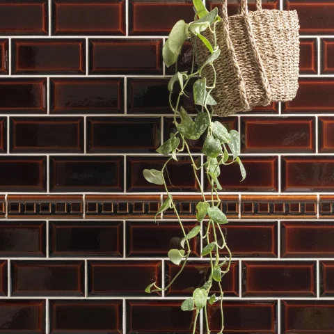 Teapot Brown Metro Tile (above) Teapot Brown Dentil Dado (middle) Teapot Brown Metro Tile (below)