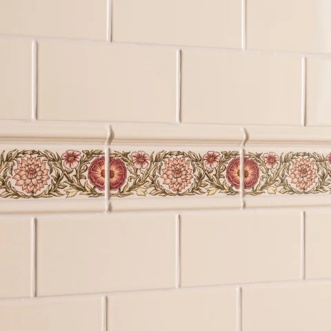 County White Half Tile (above) County White Omega Dado and Knot Garden Pink Border (middle) County white Half Tile (below)