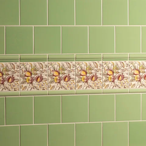 Palm Green Field Tile (above) Palm Green Albert Dado and Pomegranate (middle) Palm Green Field Tile (below)