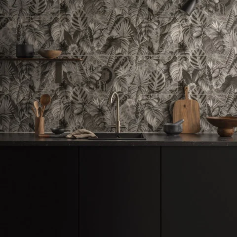 Tropical Oasis Monochrome Single Tile (wall)