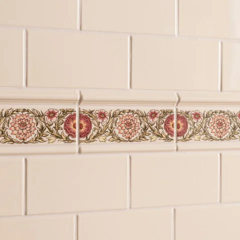 County White Half Tile (above) County White Omega Dado and Knot Garden Pink Border (middle) County white Half Tile (below)
