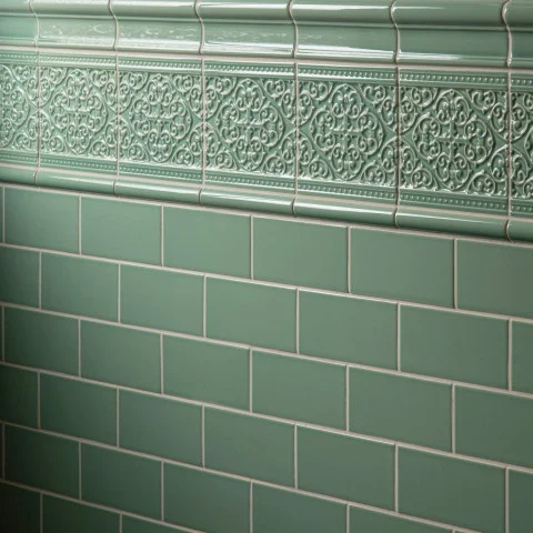 Jade Breeze Victoria Dado, Grosvenor on Jade Breeze and Jade Breeze Sigma  Dado (above) Jade Breeze Half Tile (below)