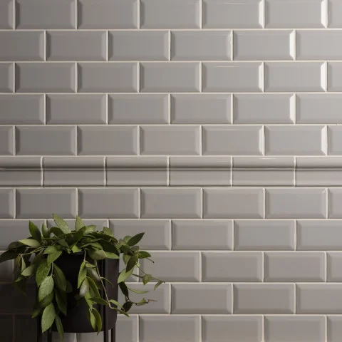 Westminster Grey Metro Tile (above) Westminster Grey Victoria Dado (middle) Westminster Grey Metro Tile (below)