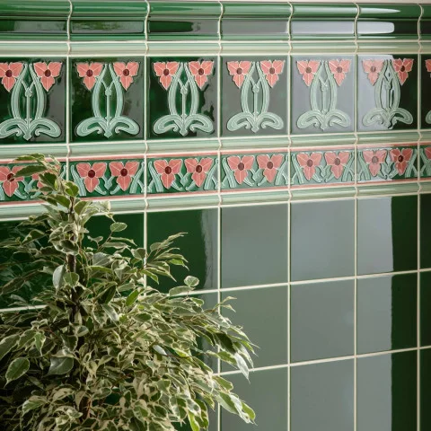 Victorian Green on Victoria Dado (above) Dauphine on Victorian Green And Dauphine Border on Victorian Green (middle) Victorian Green Field Tile (below)